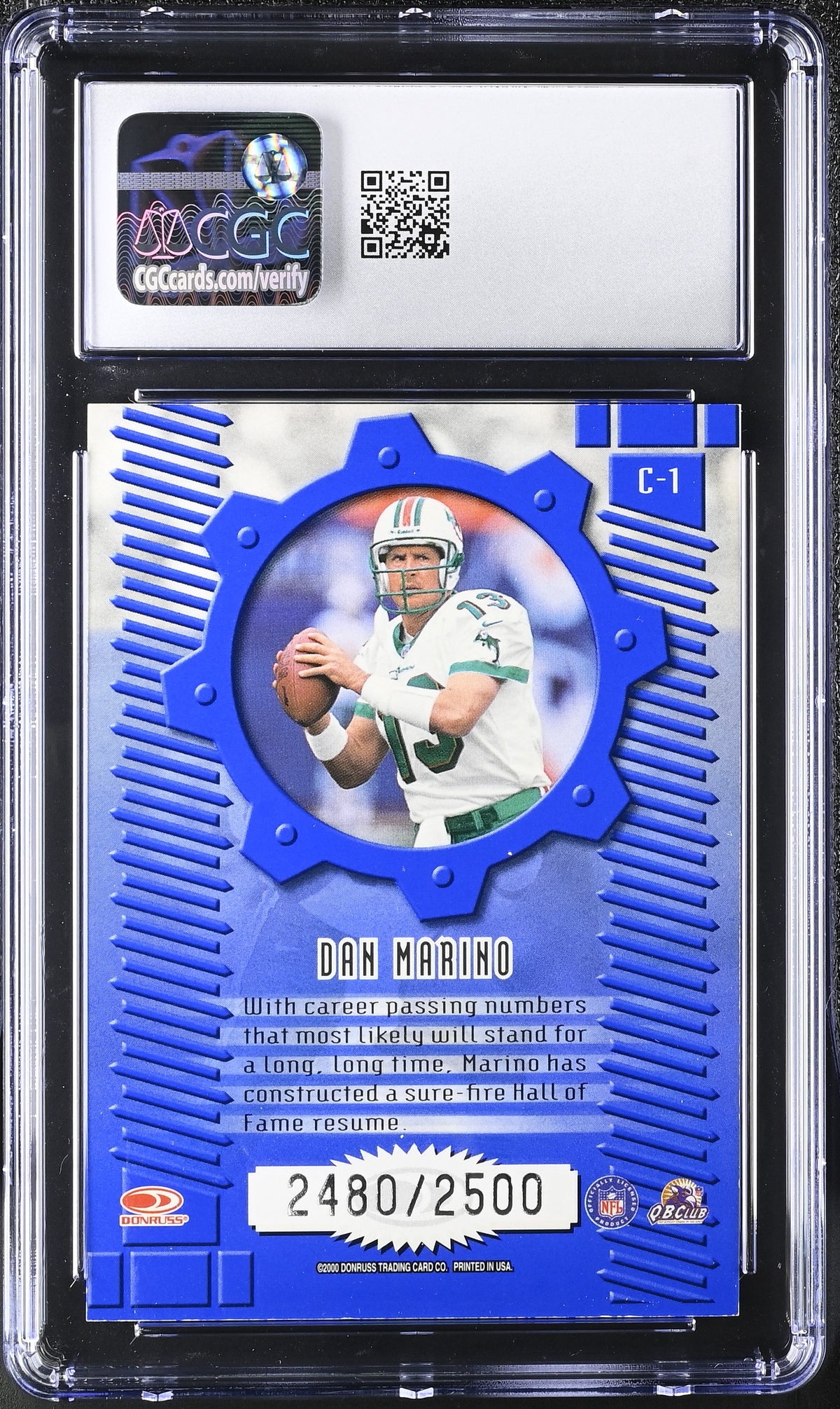 2000 Donruss Elite Dan Marino 2480/2500 Craftsmen #C-1 CGC 9.5 Miami Dolphins