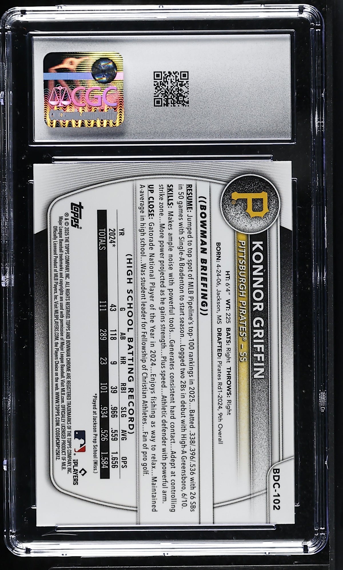 2025 Bowman Draft Konnor Griffin #BDC-102 Chrome CGC 10