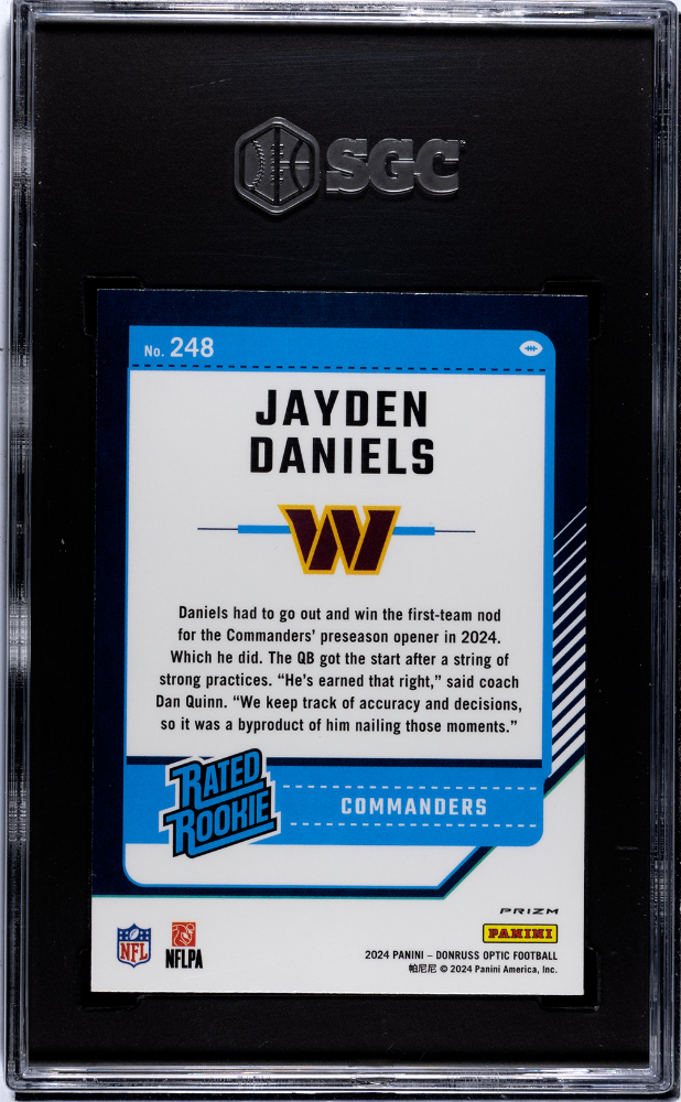 2024 Donruss Optic Jayden Daniels Purple Shock Prizm Rookie 248 SGC 10 Commander
