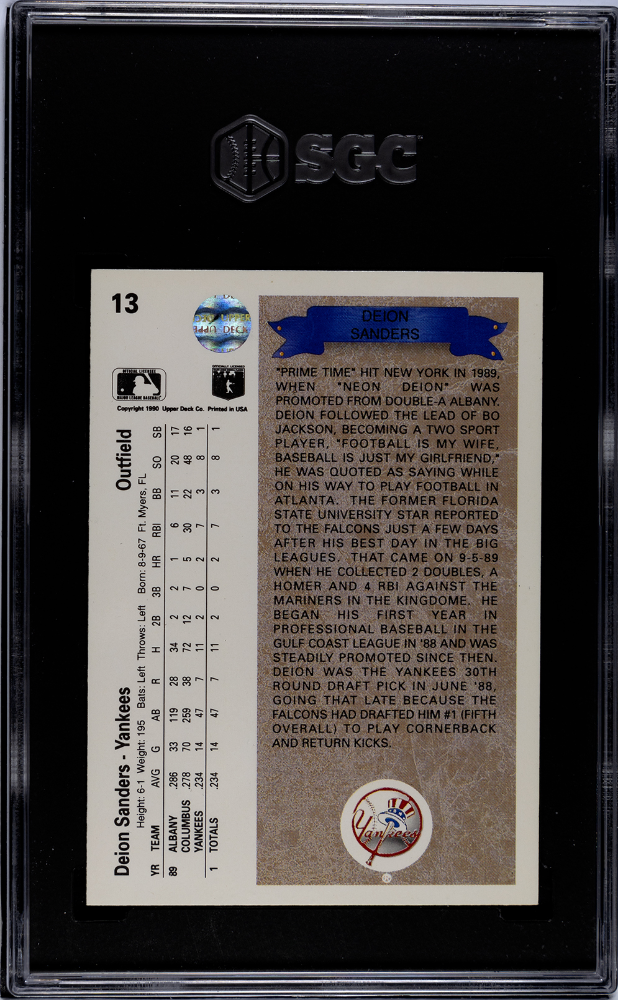 1990 Upper Deck Deion Sanders Rookie #13 SGC 9.5 Dallas Cowboys