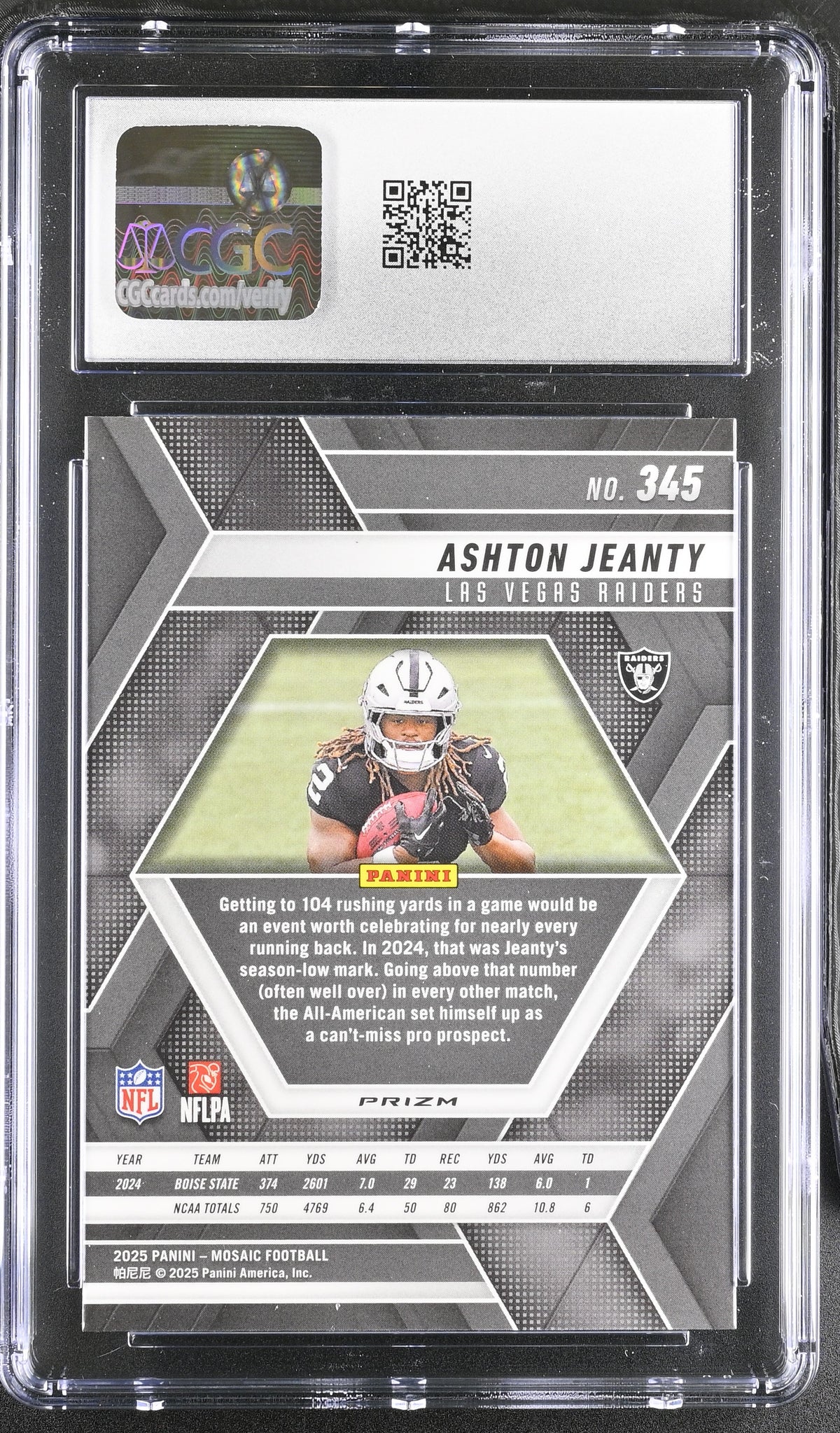2025 Panini Mosaic Ashton Jeanty Red & White Stripe Rookie #345 CGC 10 Raiders