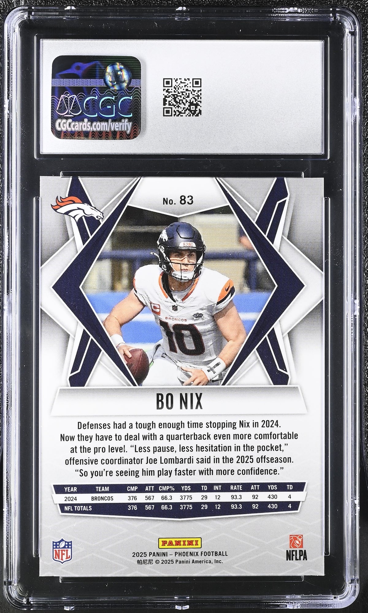 2025 Panini Phoenix Bo Nix Silver Winter #83 CGC 9.5 Denver Broncos