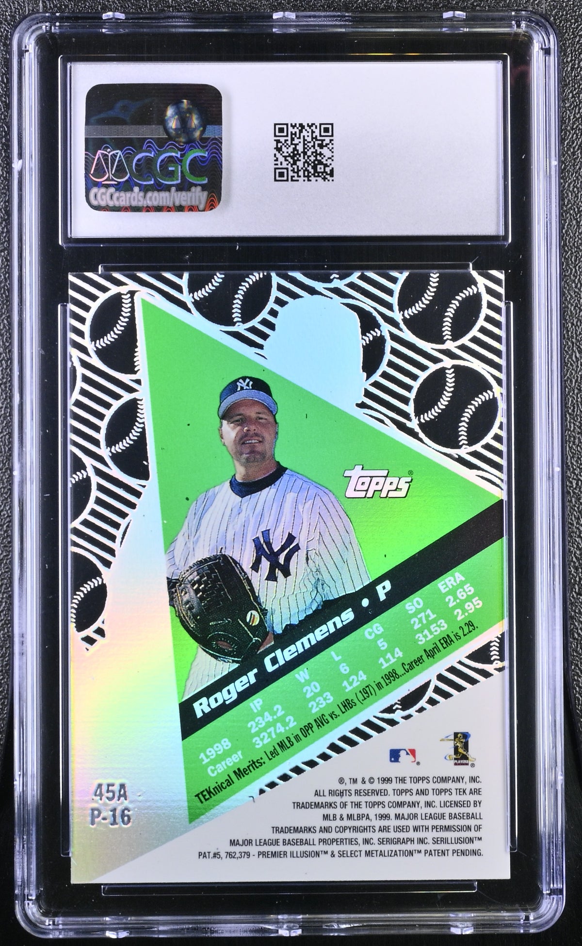 1999 Topps Tek Roger Clemens Pattern 16 #45A CGC 9.5 New York Yankees
