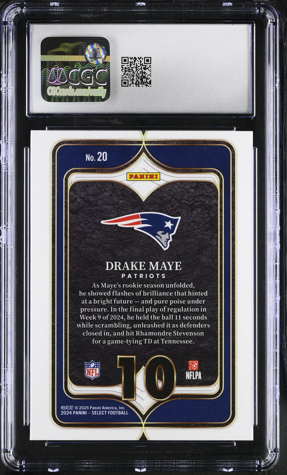 2024 Panini Select Drake Maye Rookie Numbers #20 CGC 9.5 New England Patriots
