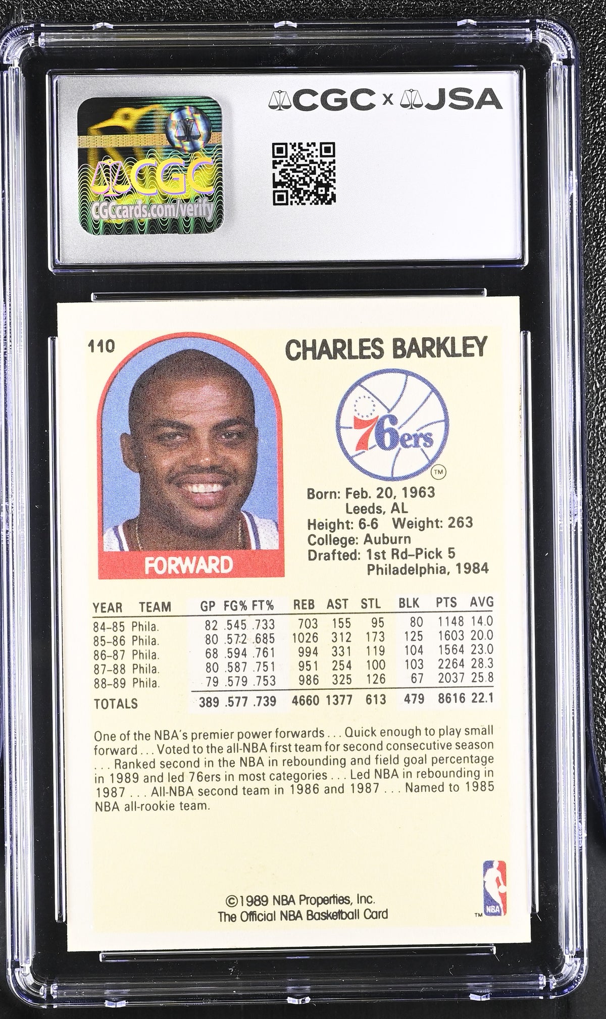 1989-90 Hoops Charles Barkley #110 CGC 8 JSA Philadelphia 76ers