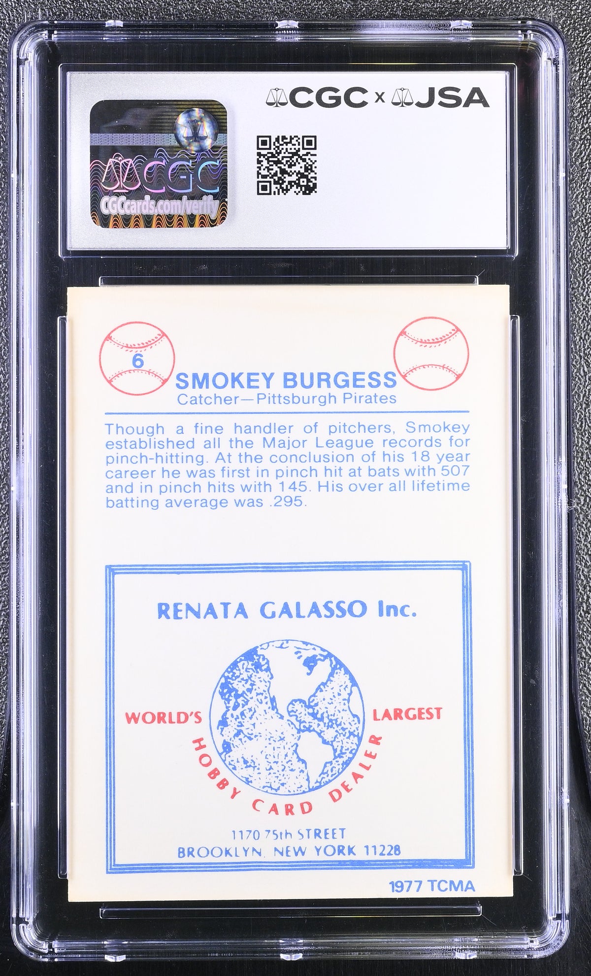 1977 Tcma Renata Galasso Smoky Burgess Auto #6 CGC Authentic JSA Pirates