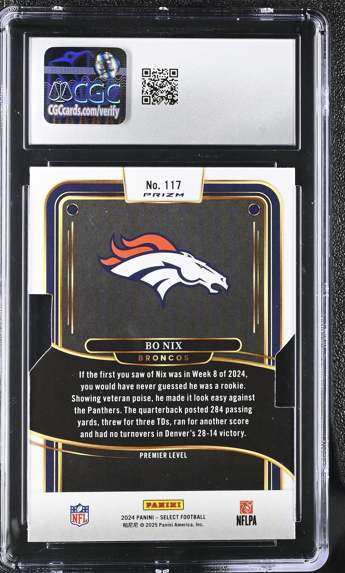 2024 Panini Select Bo Nix Silver Die-Cut Rookie #117 CGC 10 Denver Broncos