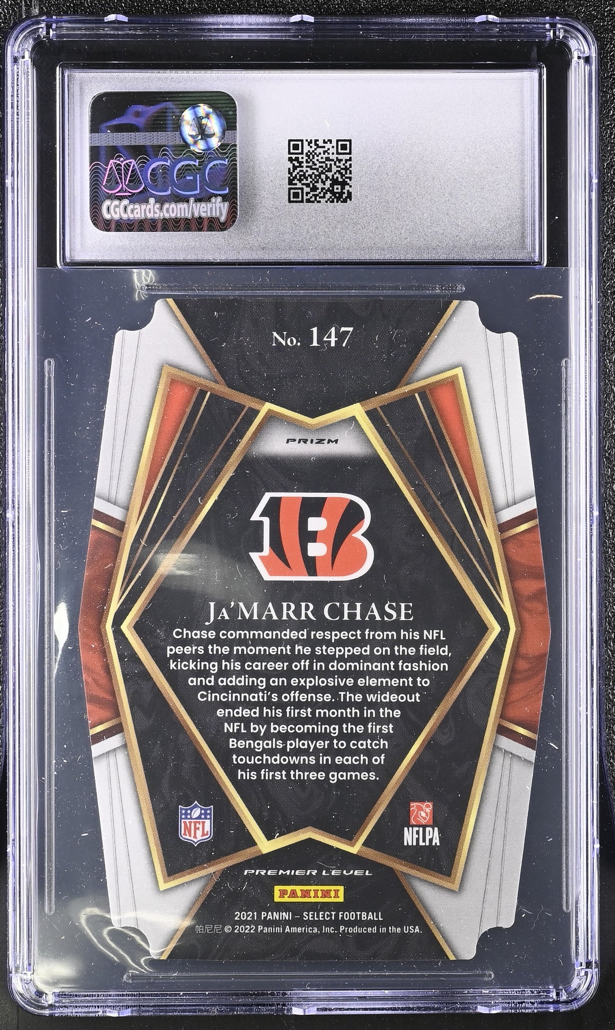 2021 Panini Select Ja'Marr Chase Silver Die-Cut Rookie #147 CGC 9 Bengals