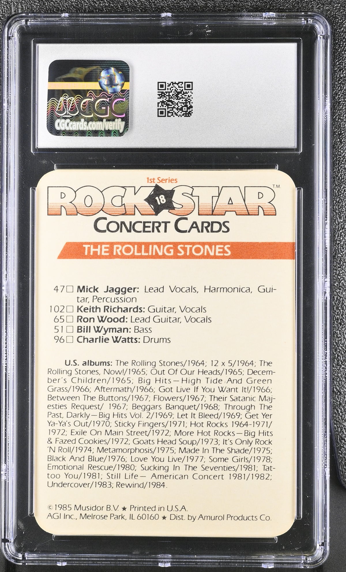 1985 Other Non-Sports Rock Star The Rolling Stones Concert Cards #18 CGC 8