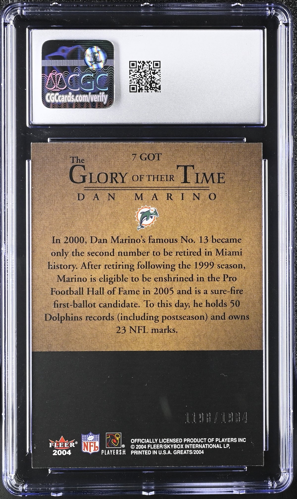 2004 Fleer Greats Of The Game Dan Marino /1984 Glory of Their Time CGC 9.5