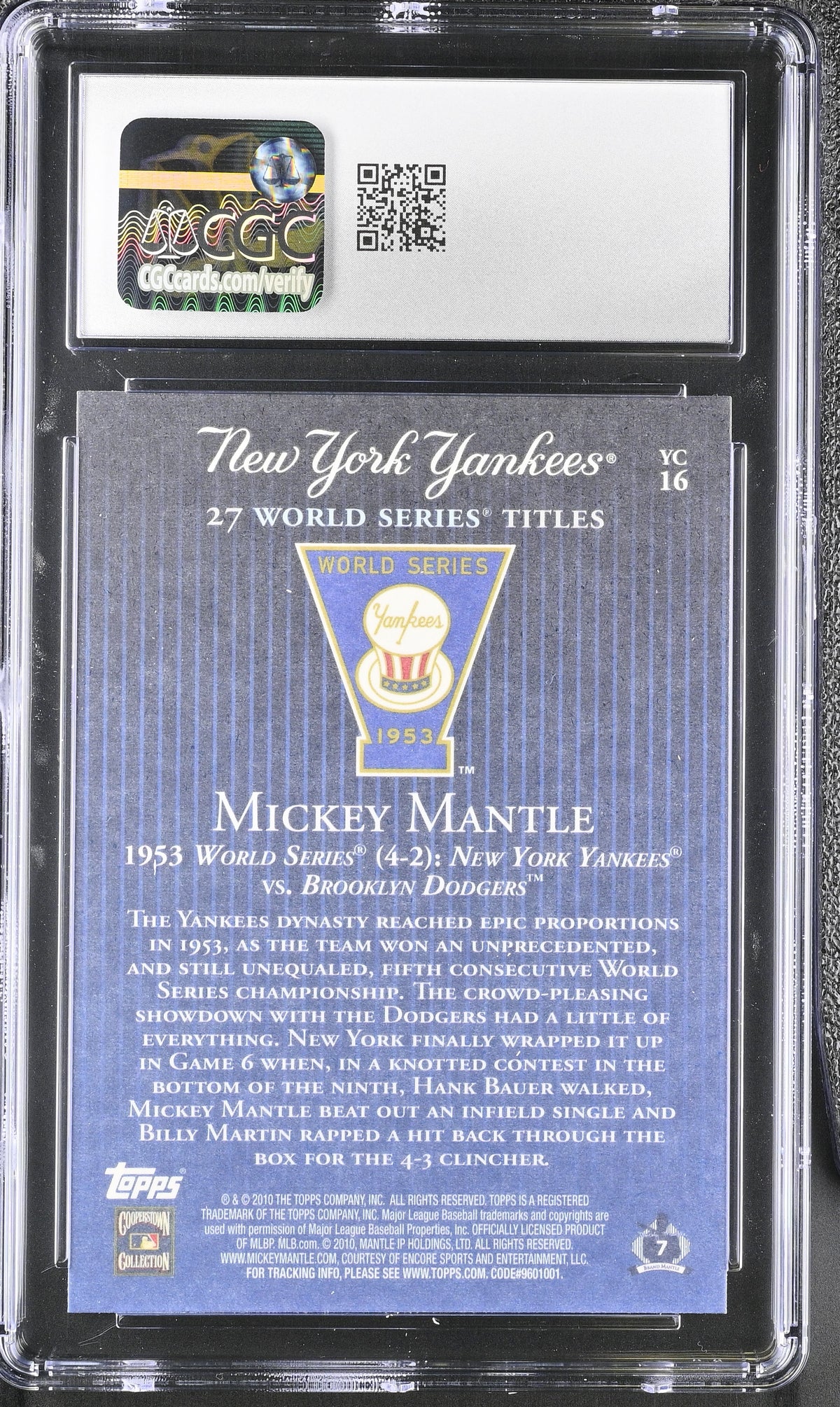 2010 Topps Mickey Mantle Yankees 27 W.S. Titles #YC16 CGC 10 New York Yankees