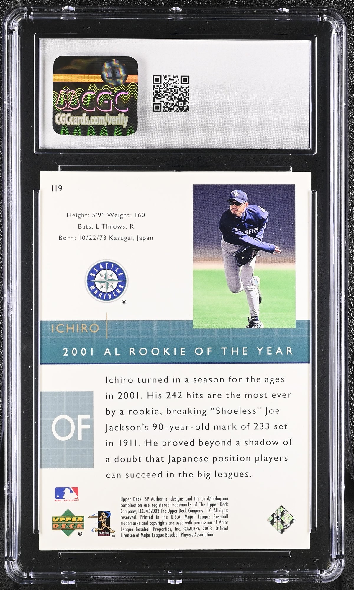 2003 SP Authentic Ichiro Suzuki 0894/2500 #119 CGC 9.5 Seattle Mariners