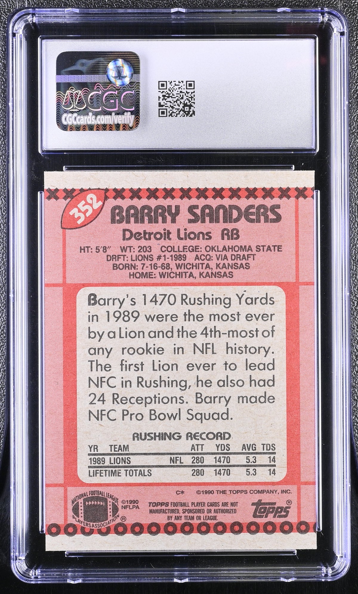 1990 Topps Barry Sanders All Pro #352 CGC 9.5 Detroit Lions