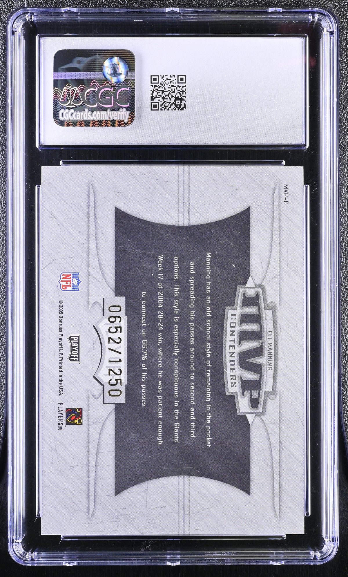 2005 Playoff Contenders Eli Manning /1250 MVP Contenders #MVP-6 CGC 9.5 Giants