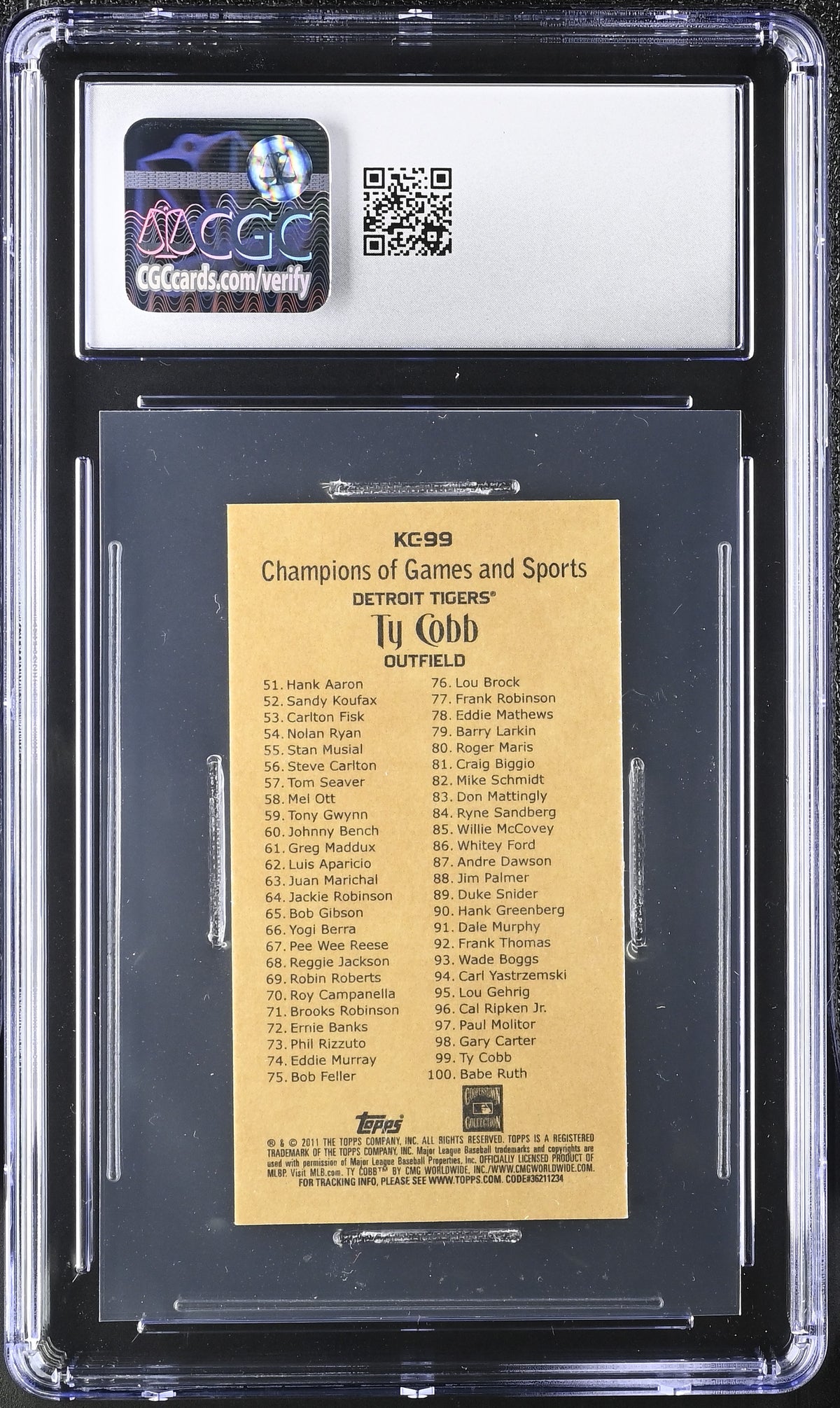 2011 Topps Kimball Champions Ty Cobb #KC-99 CGC 10 Detroit Tigers