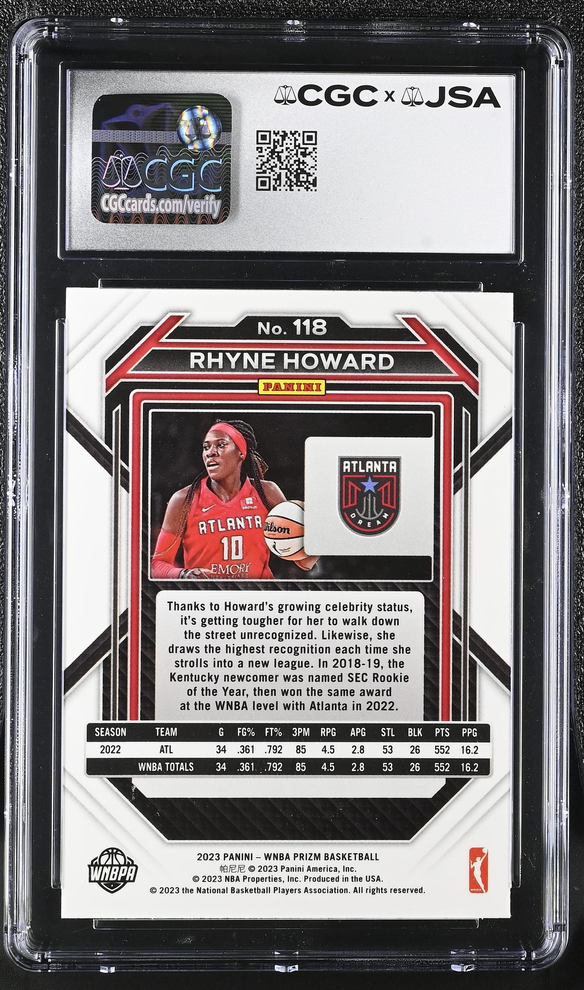 2023 Panini Prizm WNBA Rhyne Howard Auto Autograph #118 CGC Authentic JSA Dream