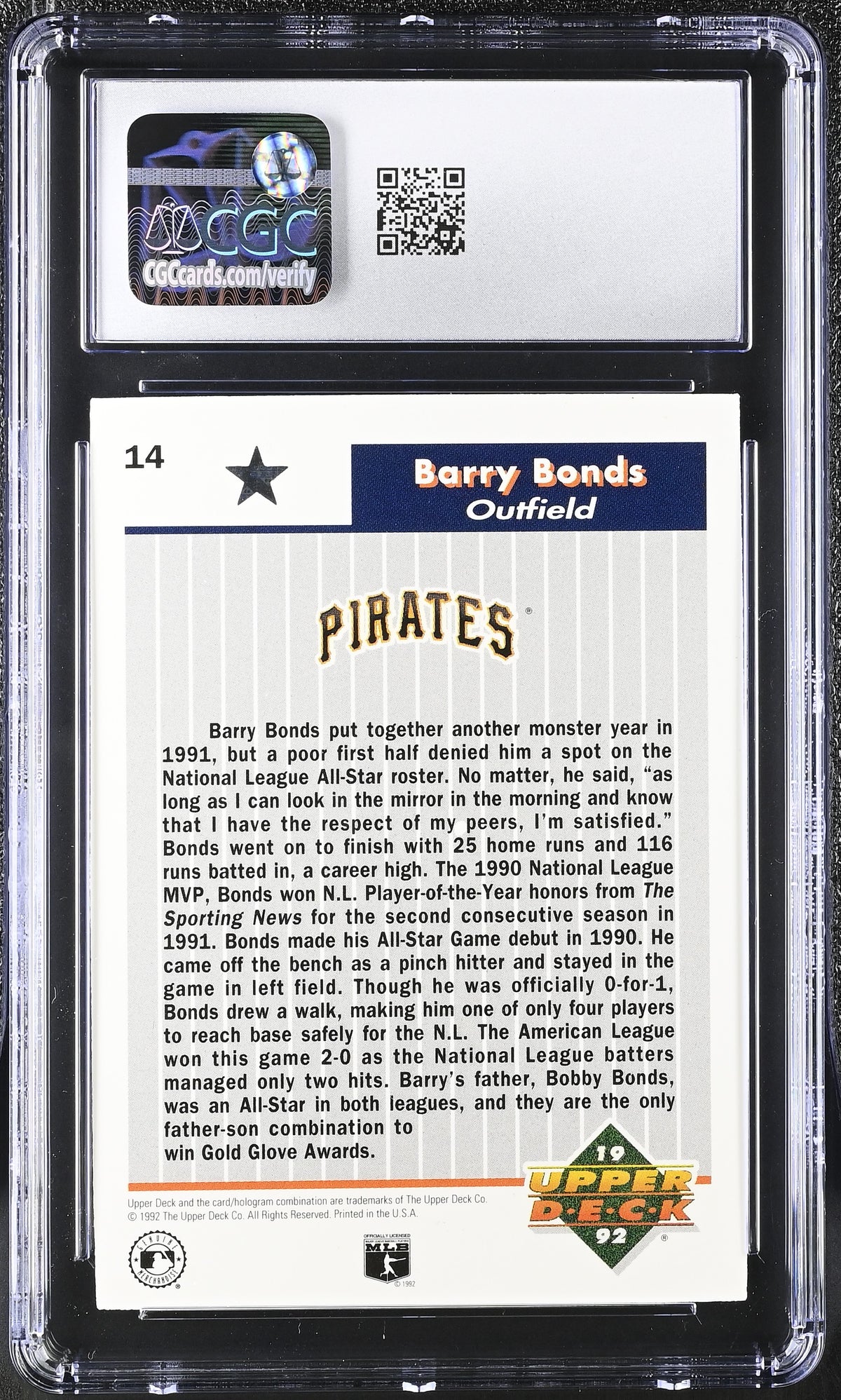 1992 Upper Deck All-Star Fan Fest Barry Bonds #14 CGC 9 Pittsburgh Pirates