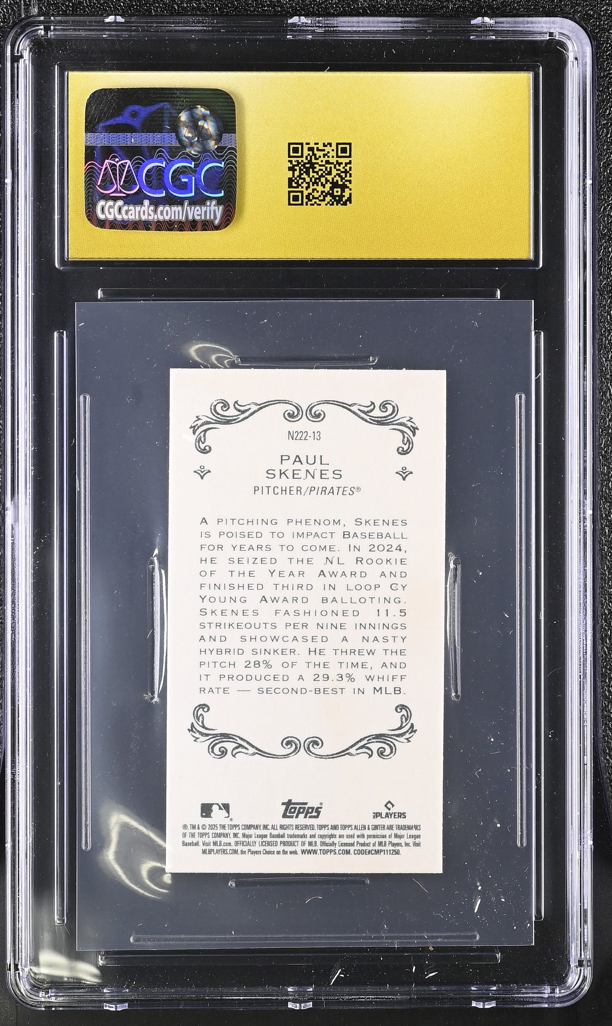 2025 Topps Allen & Ginter Paul Skenes N222 Mini #N222-13 CGC 10 Pristine Pirates