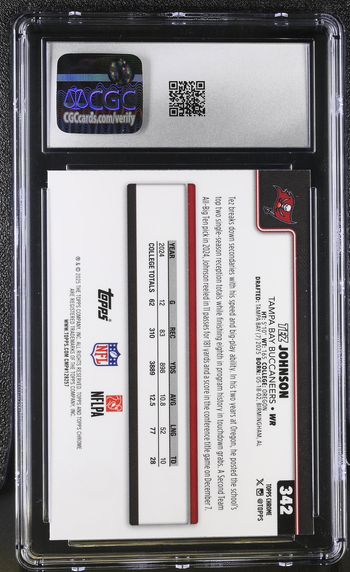 2025 Topps Chrome Tez Johnson X-Fractor Rookie #342 CGC 9.5 Tampa Bay Buccaneers