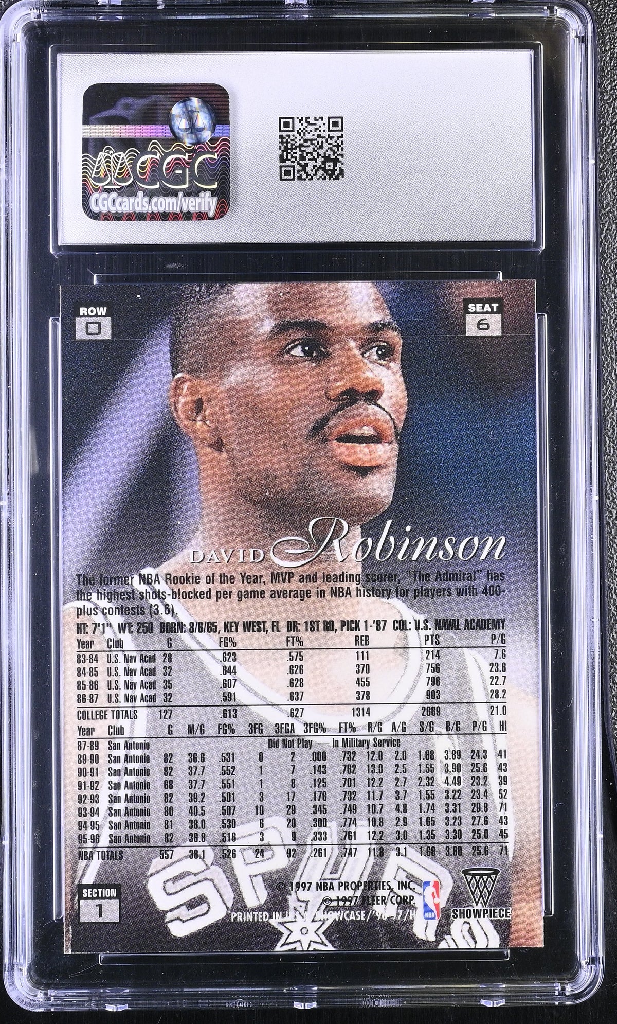 1996-97 Flair Showcase David Robinson Row 0 #6 CGC 8 San Antonio Spurs