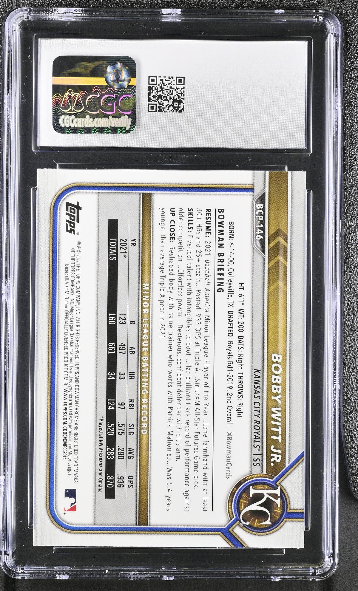 2022 Bowman Mega Box Bobby Witt Jr. #BCP-146 CGC 10 Kansas City Royals
