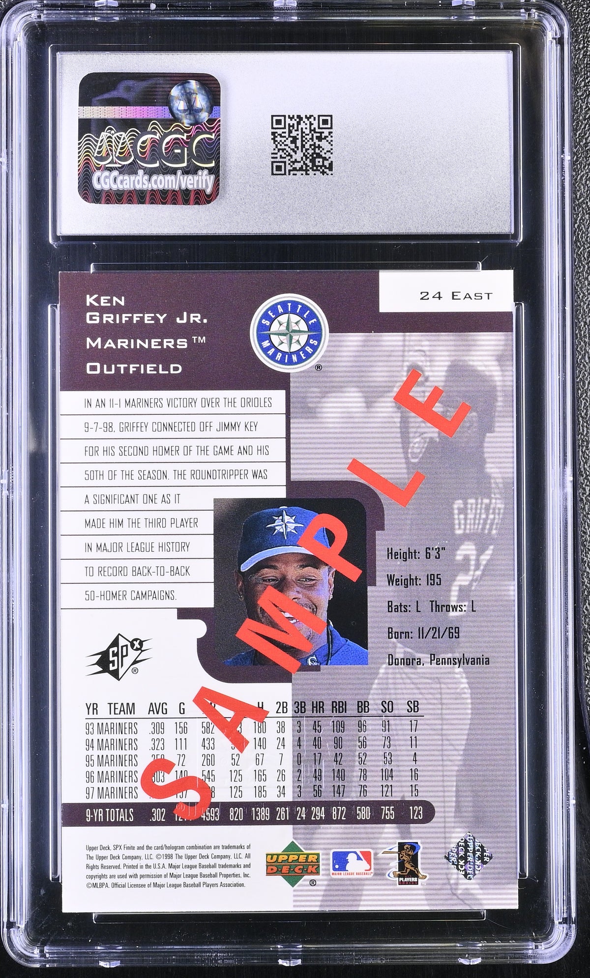 1999 SPX Ken Griffey Jr. Sample #24EAST CGC 7.5 Seattle Mariners