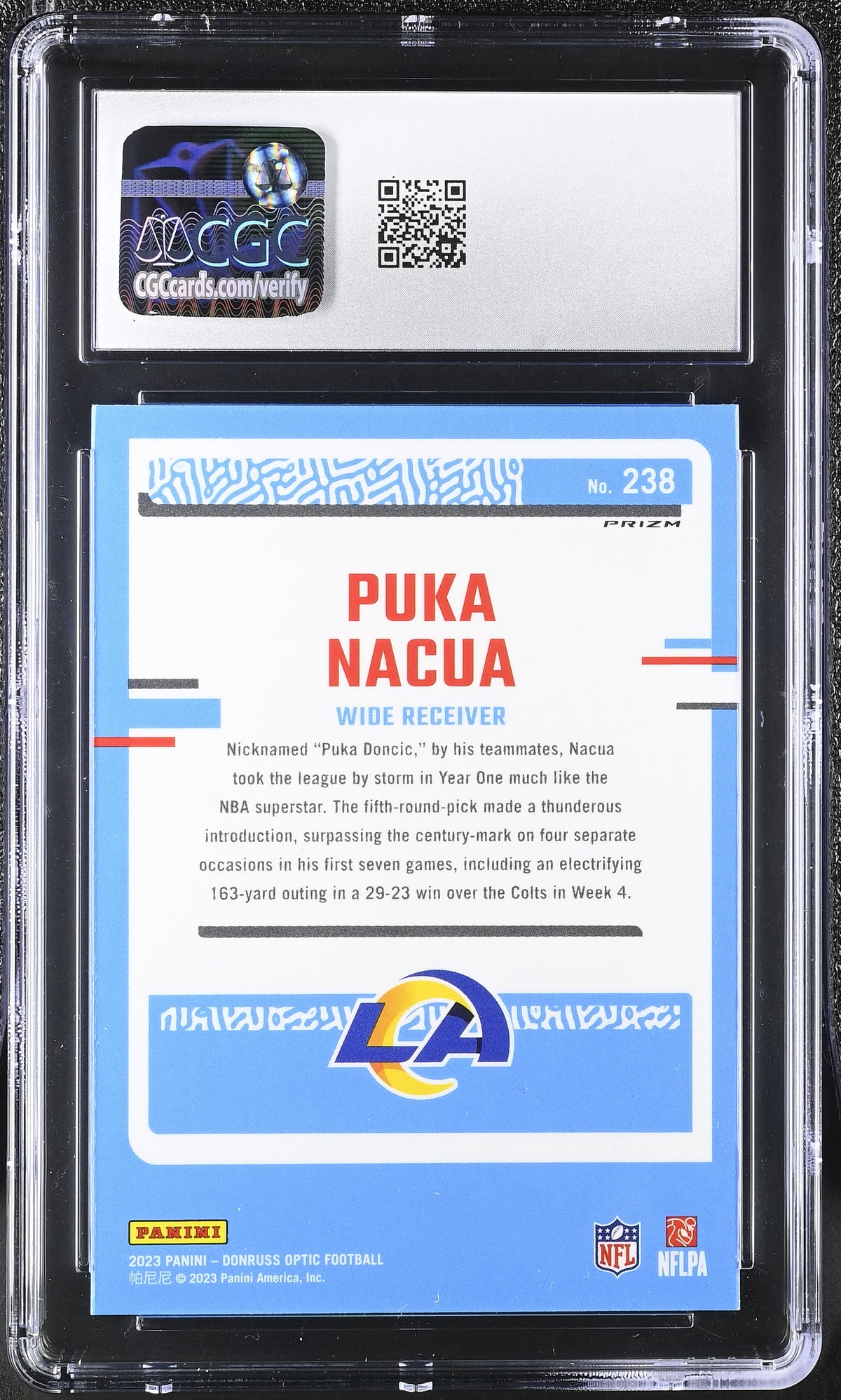 2023 Donruss Optic Puka Nacua Pink #238 CGC 9 Los Angeles Rams