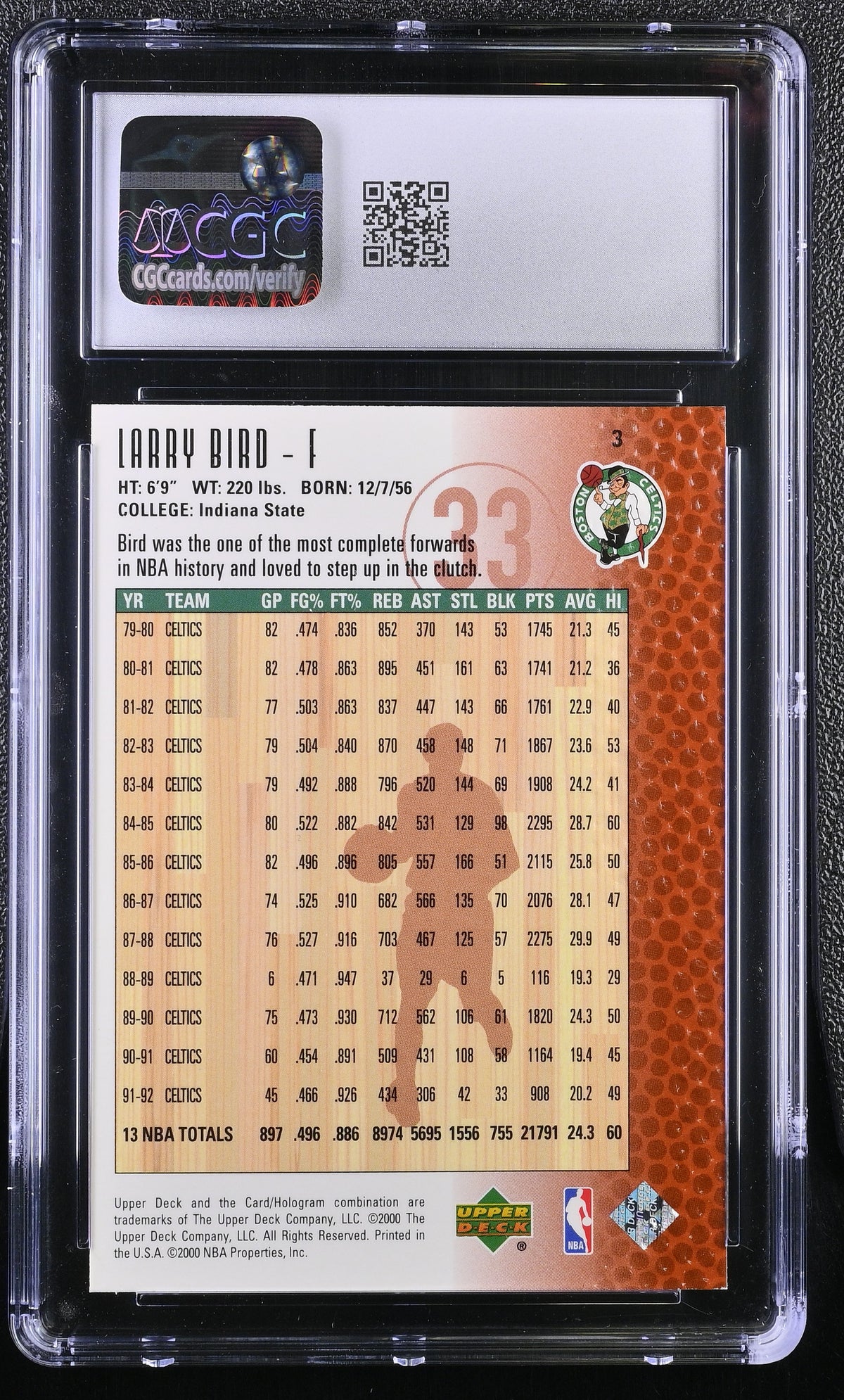 1999-00 Upper Deck Legends Larry Bird #3 CGC 9.5 Boston Celtics
