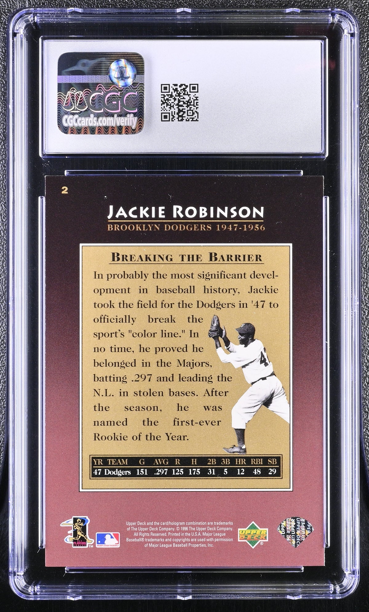 1997 Upper Deck Jackie Robinson #2 CGC 9.5 Brooklyn Dodgers