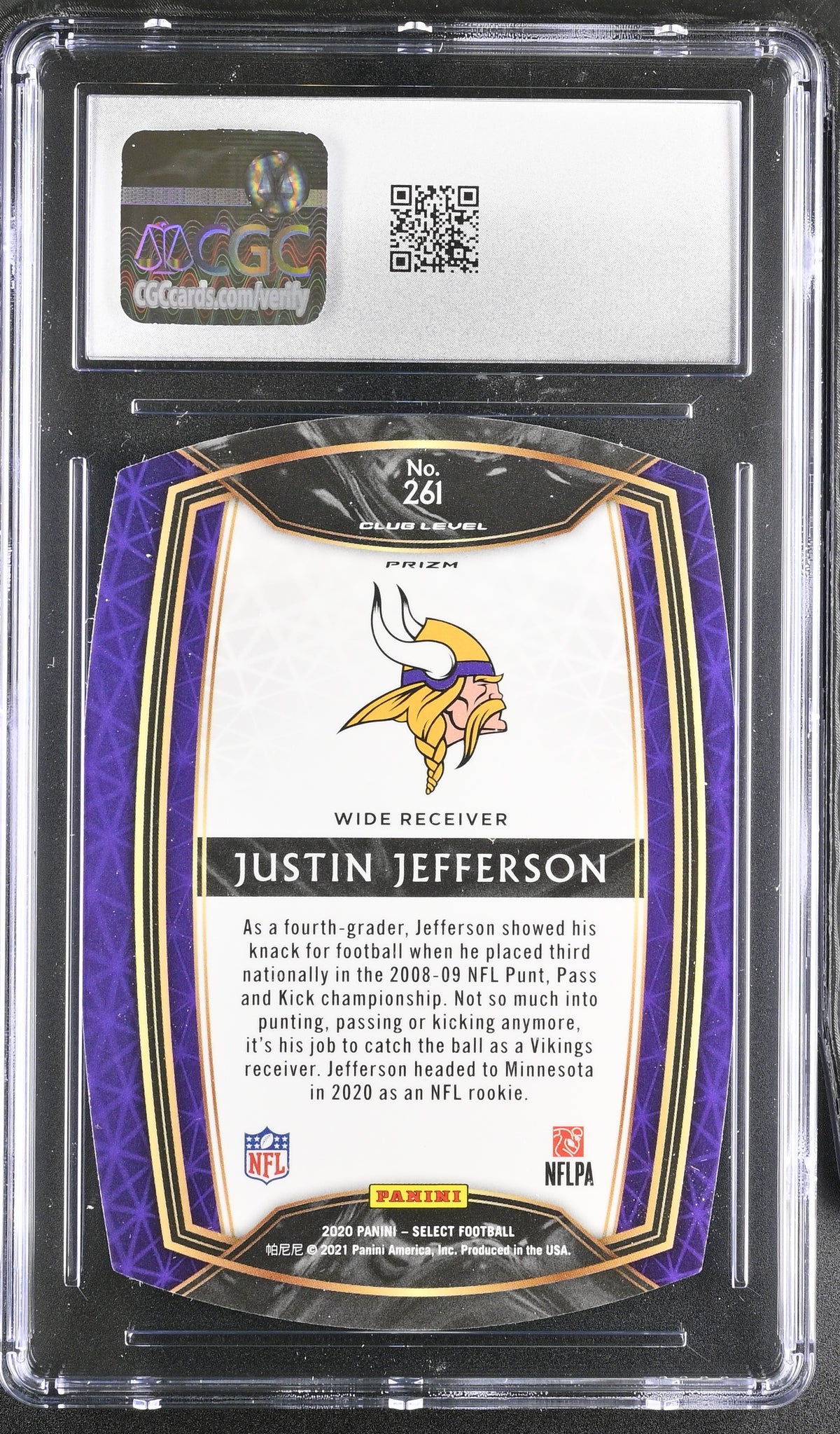 2020 Panini Select Justin Jefferson Orange Die-Cut Rookie #261 CGC 10 Vikings