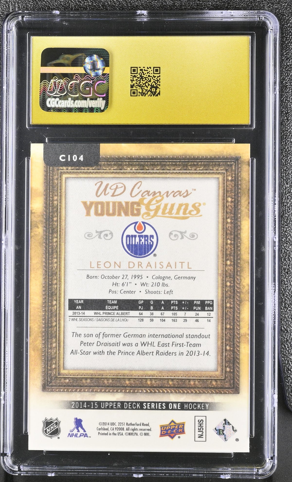 2014-15 Upper Deck Leon Draisaitl Young Guns Canvas #C104 CGC 10 Pristine Oilers