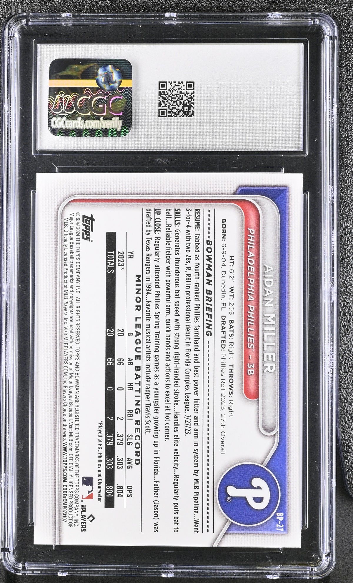 2024 Bowman Aidan Miller Rookie Prospects #BP-27 CGC 9.5 Philadelphia Phillies