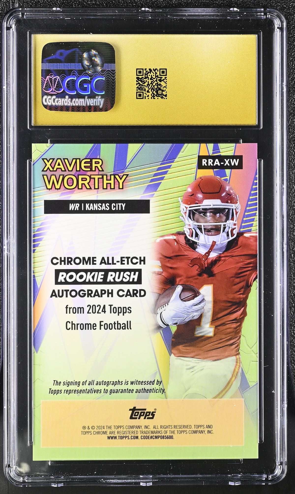 2024 Topps Chrome Xavier Worthy All-Etch Rookie Rush Auto RRA-XW CGC 10 Pristine