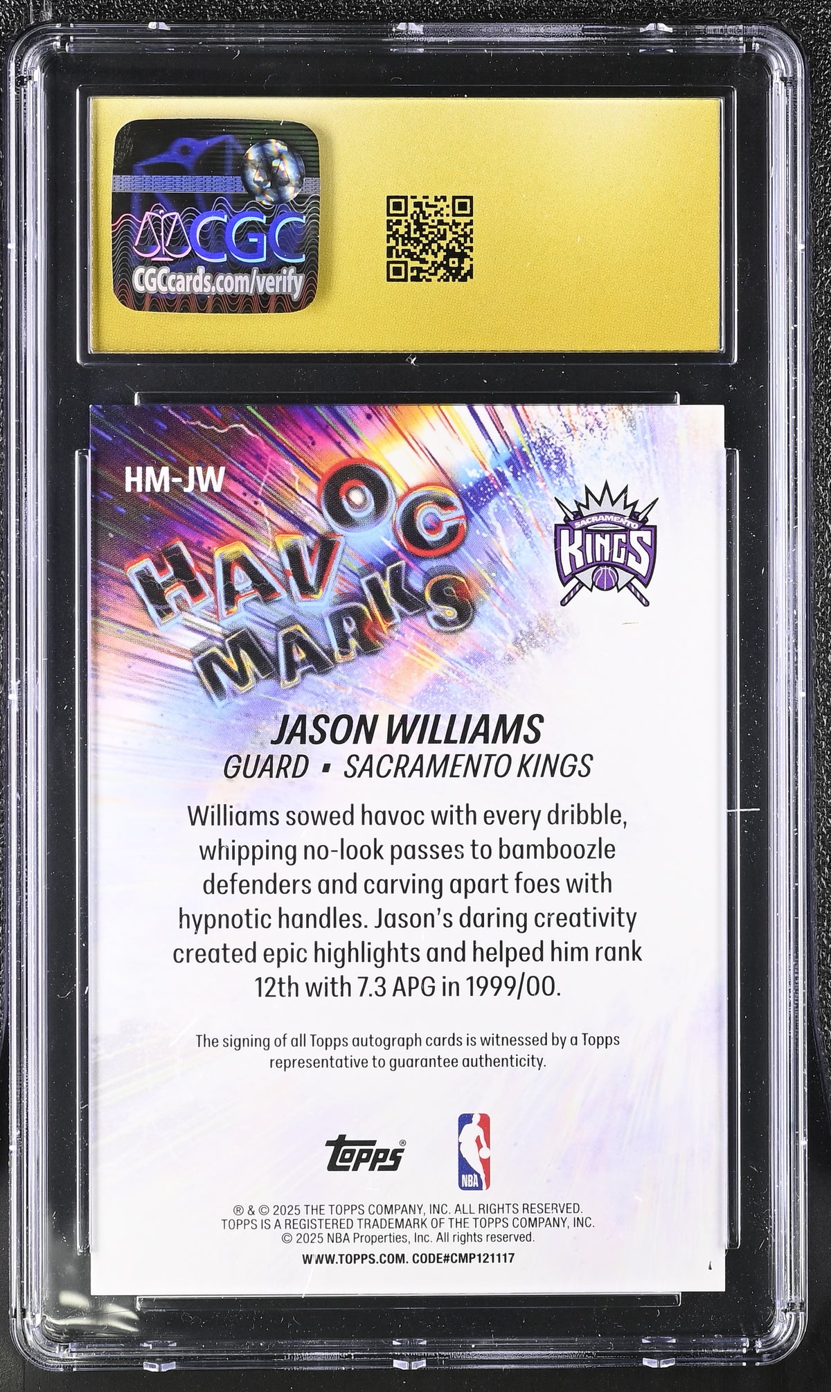 2025-26 Topps Jason Williams Rainbow Foil Havoc Marks #HM-JW CGC 10 Pristine
