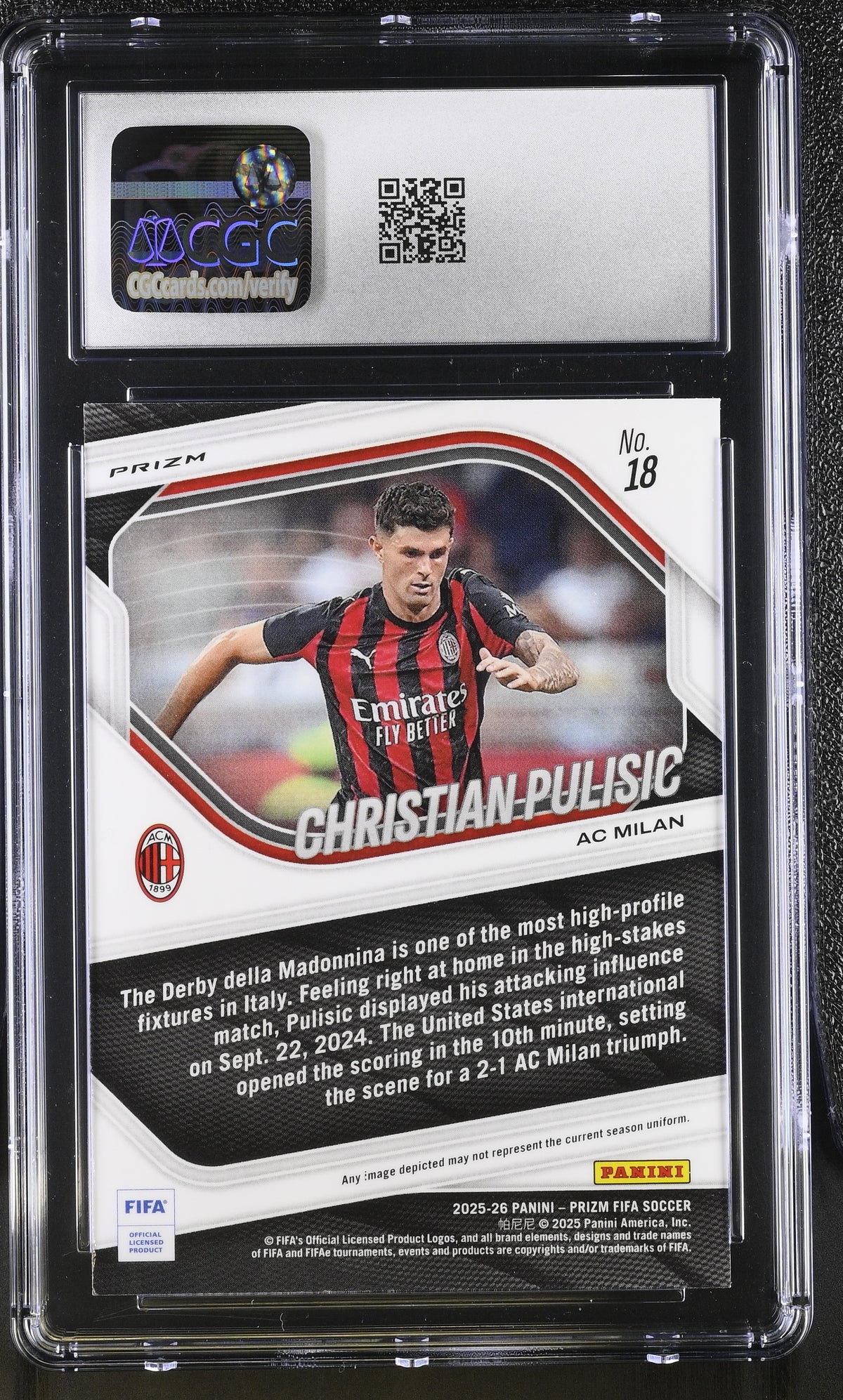 2025-26 Panini Prizm FIFA Christian Pulisic Lazer #18 CGC 9 AC Milan