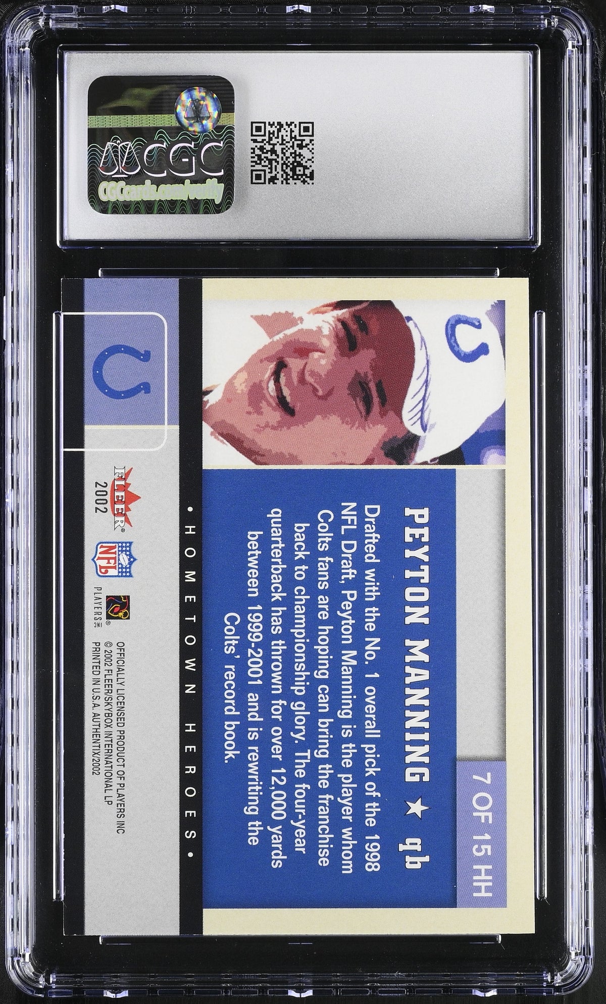 2002 Fleer Authentix Peyton Manning Hometown Heroes #7HH CGC 9.5 Colts