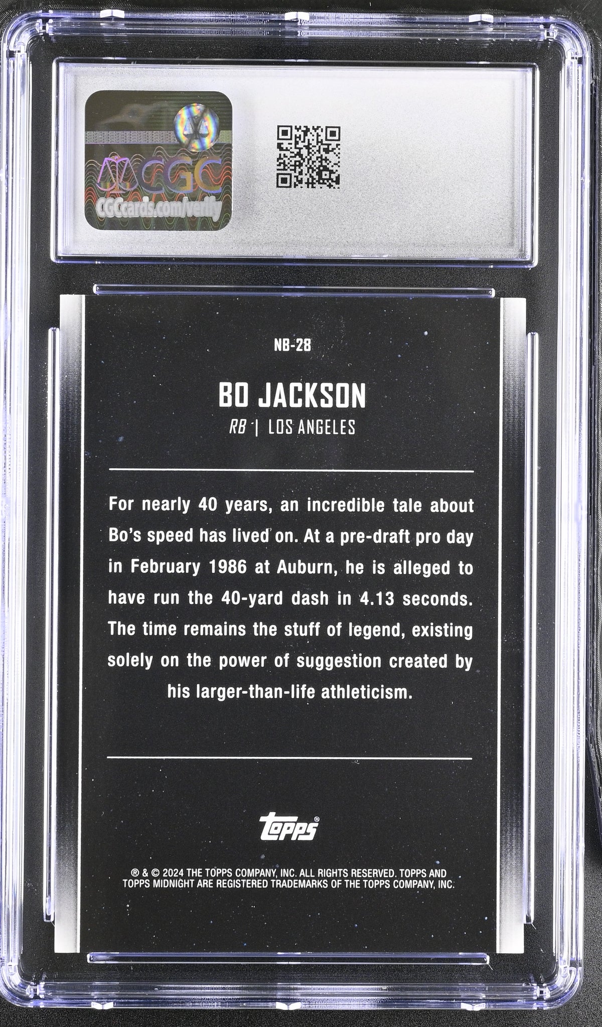2024 Topps Midnight Bo Jackson Summer Solstice /50 Nightball NB-28 CGC 9 Raiders