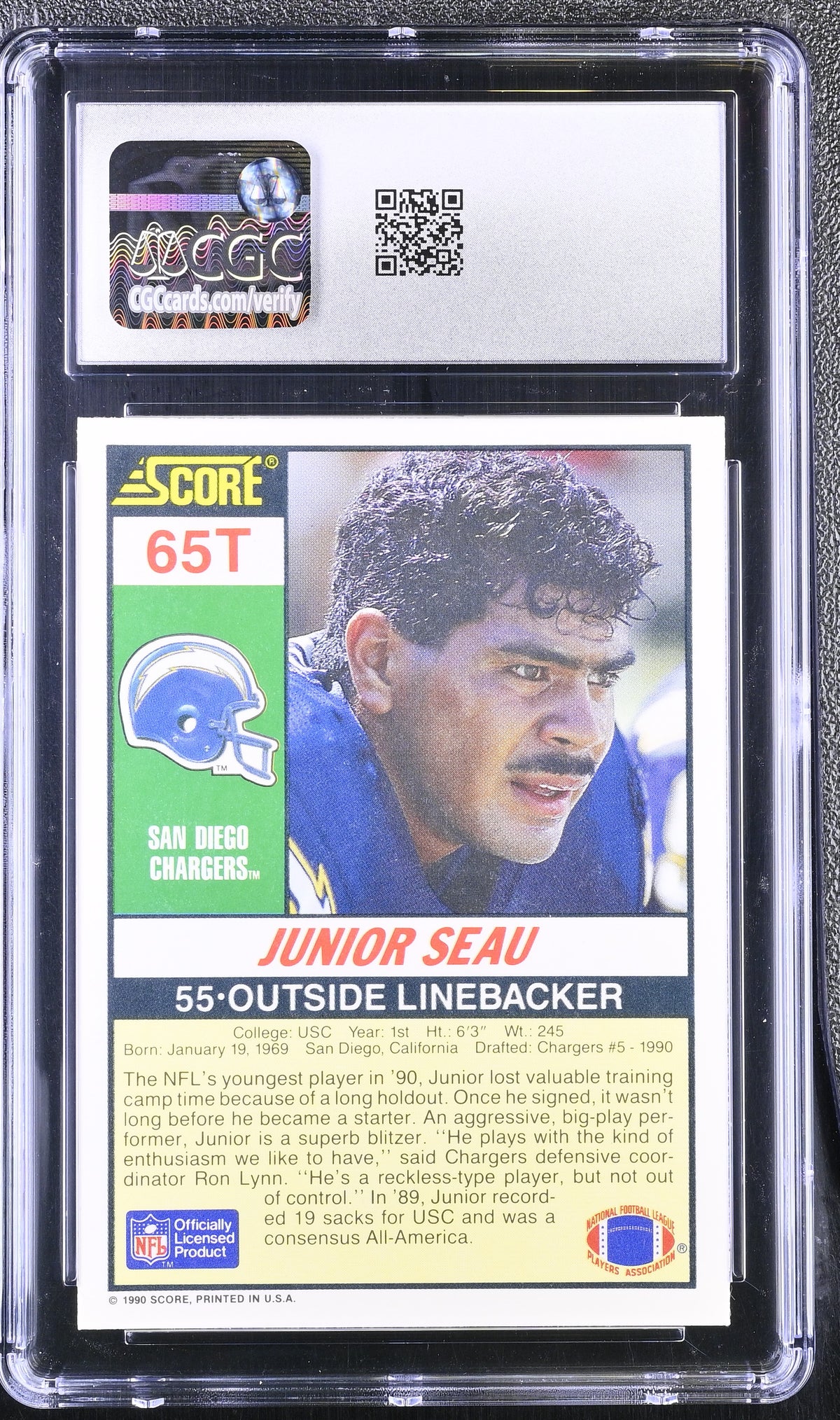 1990 Score Supplemental Junior Seau #65T CGC 9.5