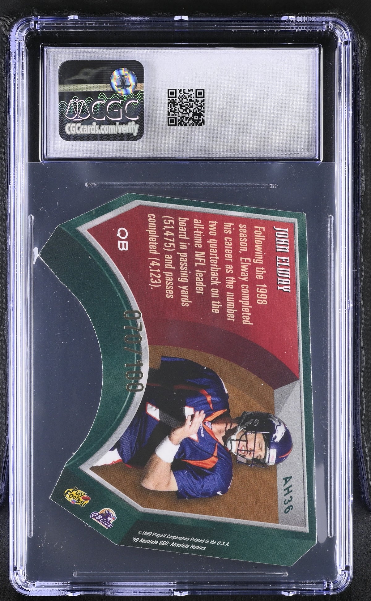 1999 Playoff Absolute SSD John Elway Silver /100 Honors #AH36 CGC 9 Broncos