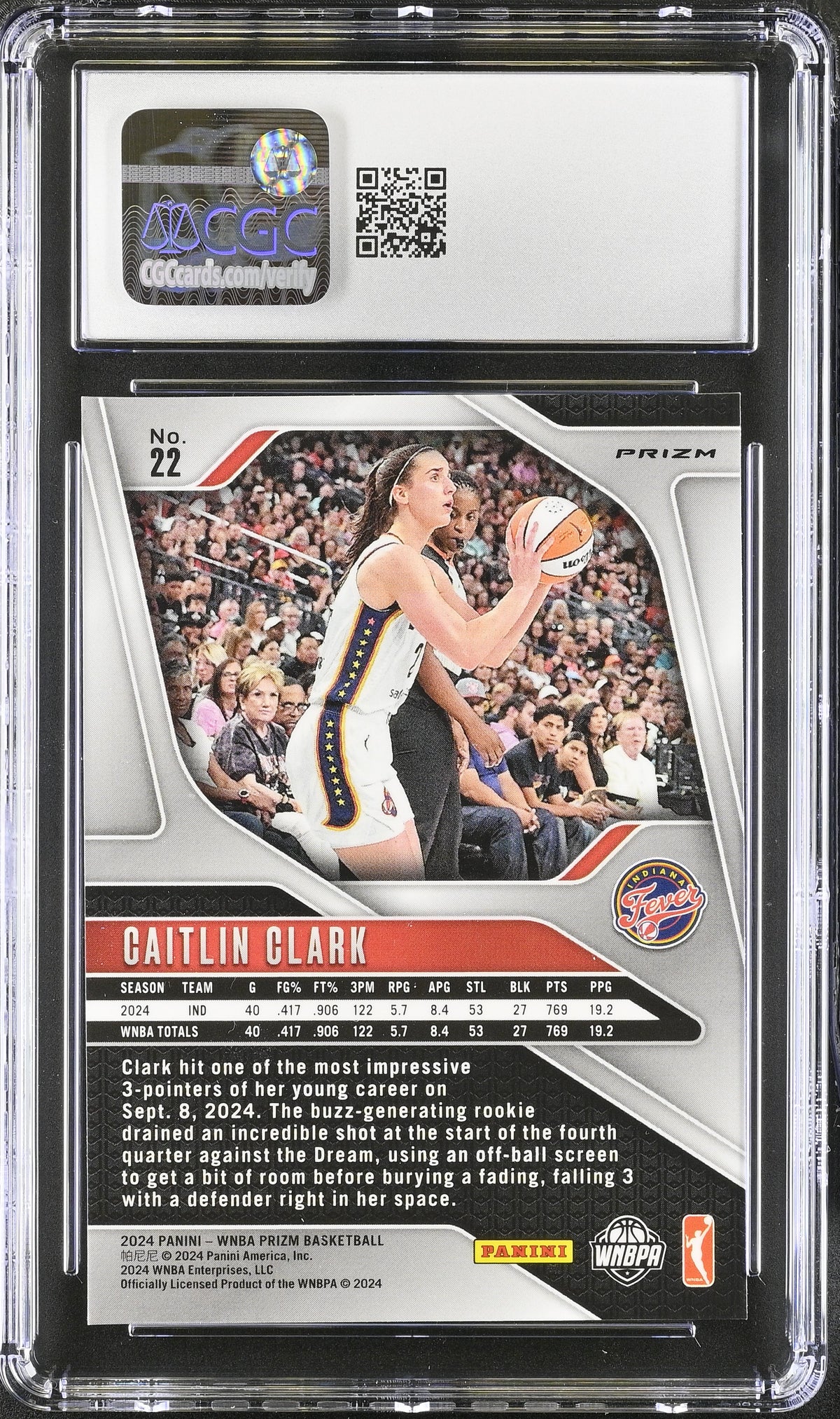 2024 Panini Prizm WNBA Caitlin Clark Ice Rookie #22 CGC 9 Indiana Fever