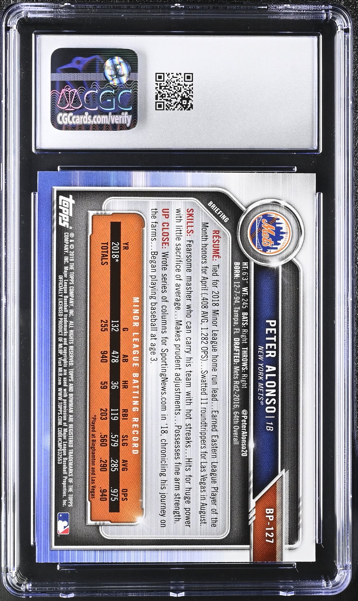 2019 Bowman Peter Alonso Prospects #BP-127 CGC 9.5