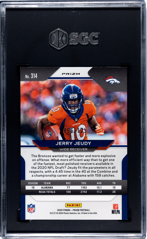 2020 Panini Prizm Jerry Jeudy Purple /125 Rookie #314 SGC 8 Denver Broncos