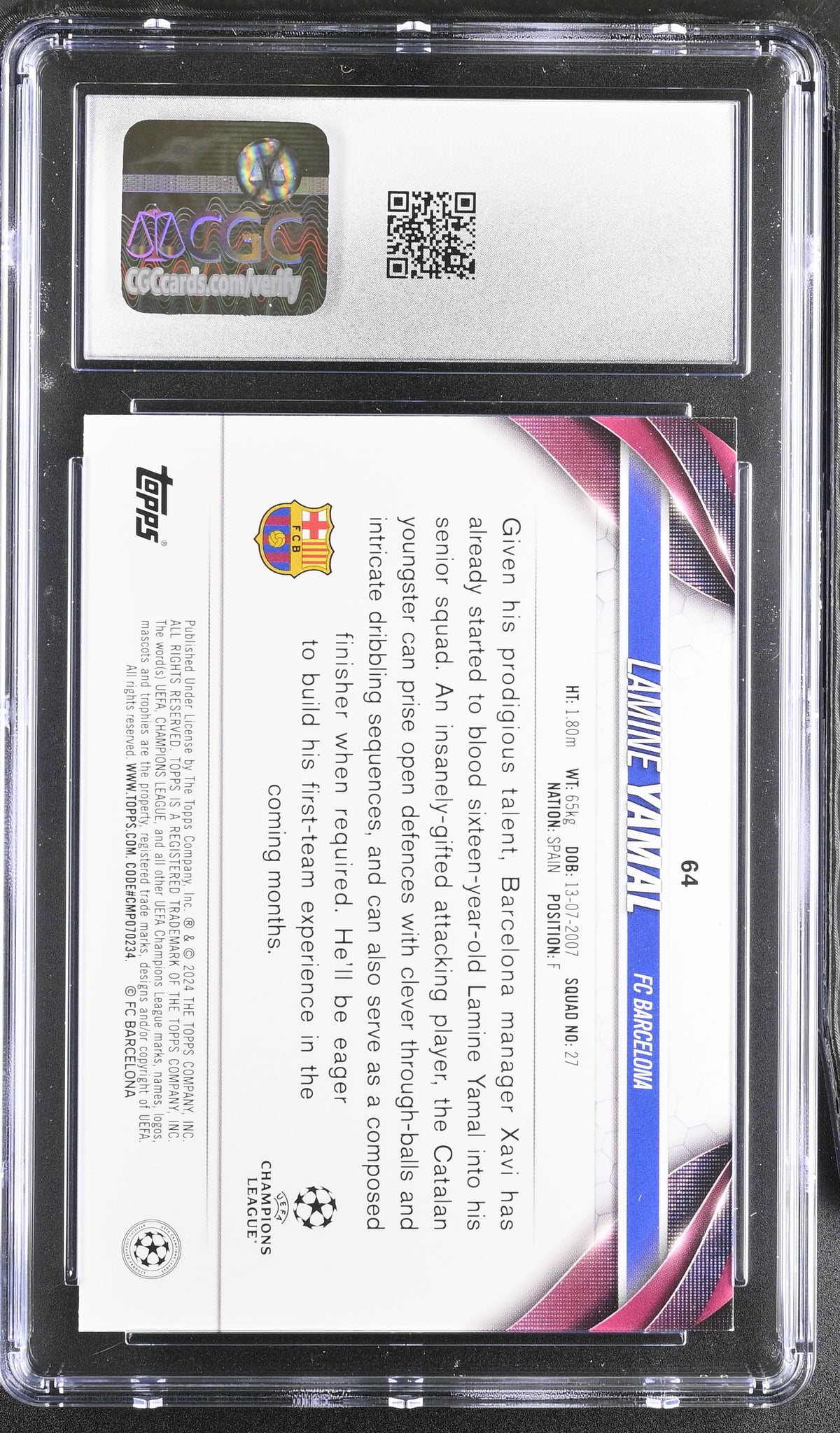 2023-24 Topps UEFA CC Lamine Yamal Rookie #64 CGC 9 FC Barcelona