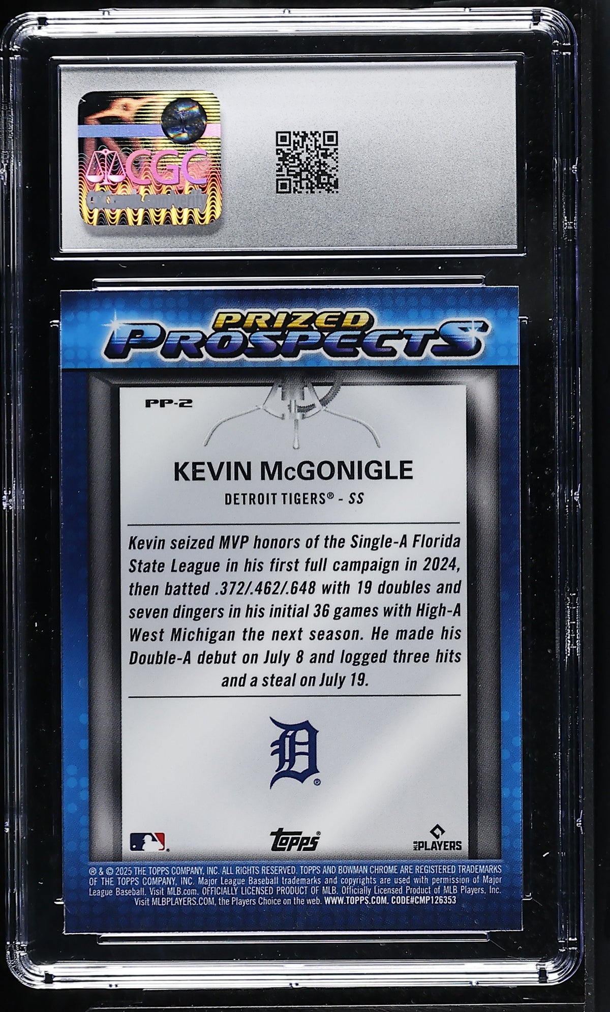 2025 Bowman Draft Mega Box Kevin McGonigle Rookie Prized Prospects #PP-2 CGC 9