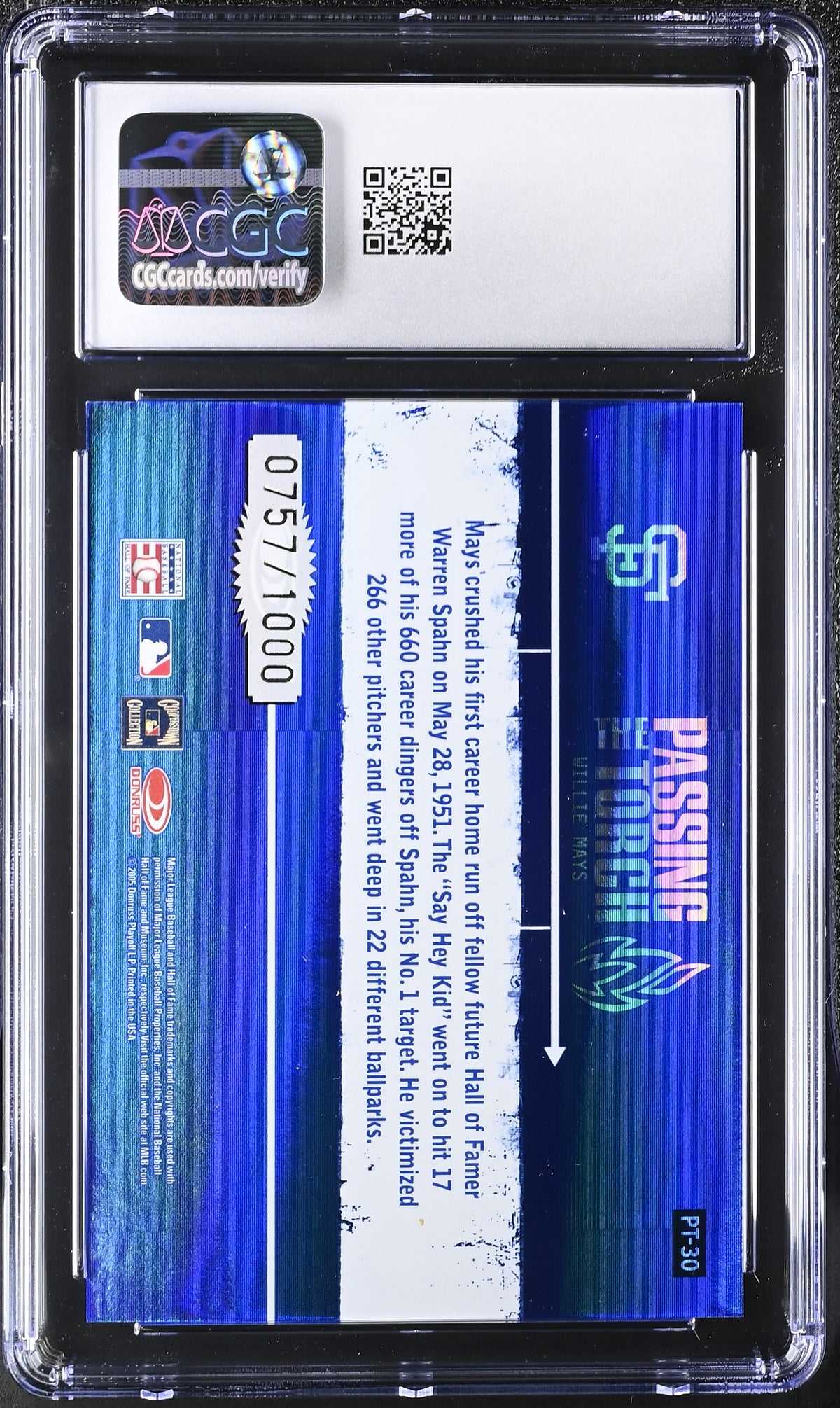 2005 Donruss Elite Willie Mays /400 Passing the Torch #PT-30 CGC 9.5 Giants