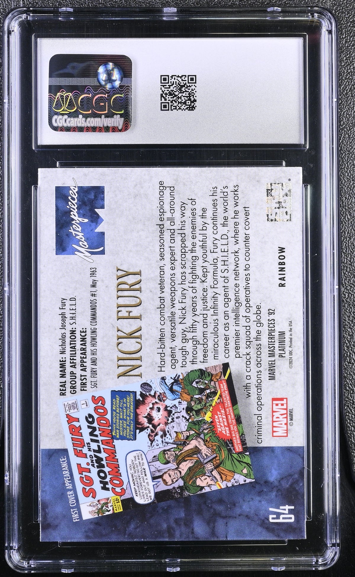 2024 Upper Deck Marvel Masterpieces '92 Nick Fury #64 Rainbow CGC 10
