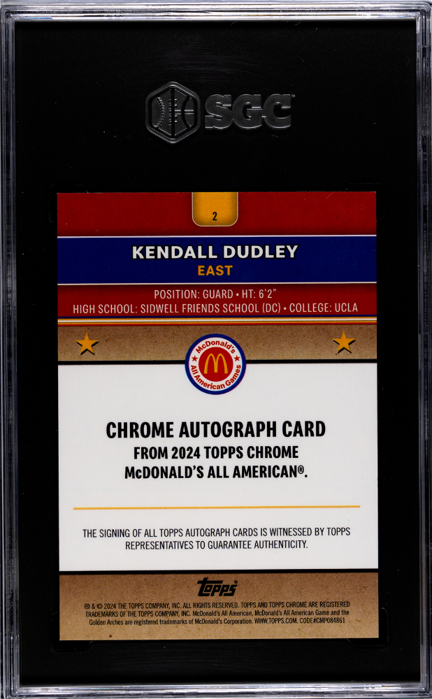 2024 Topps Chrome Mcdonald's Kendall Dudley Gold Refractor 50 #2 SGC 9.5