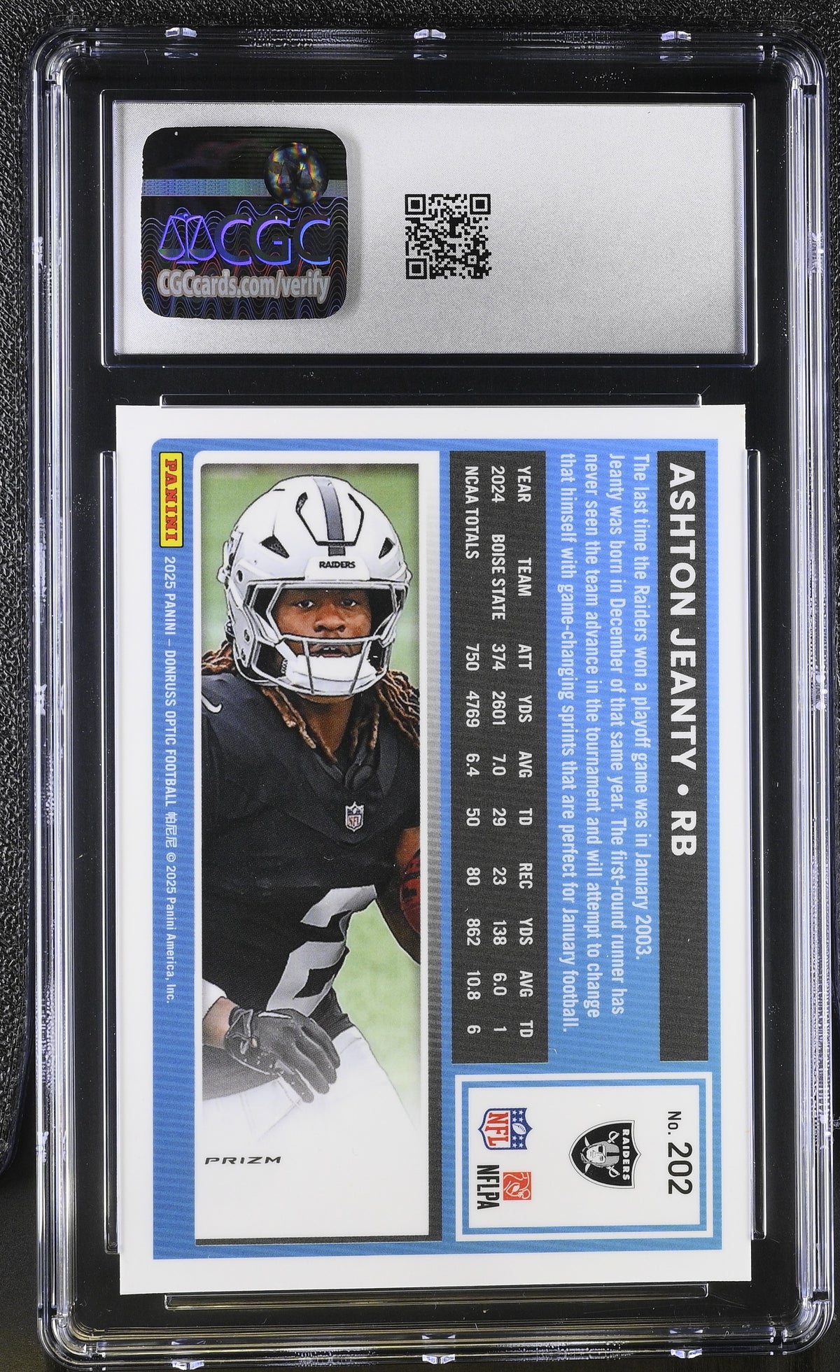 2025 Donruss Optic Ashton Jeanty Stars Rookie #202 CGC 10 Las Vegas Raiders