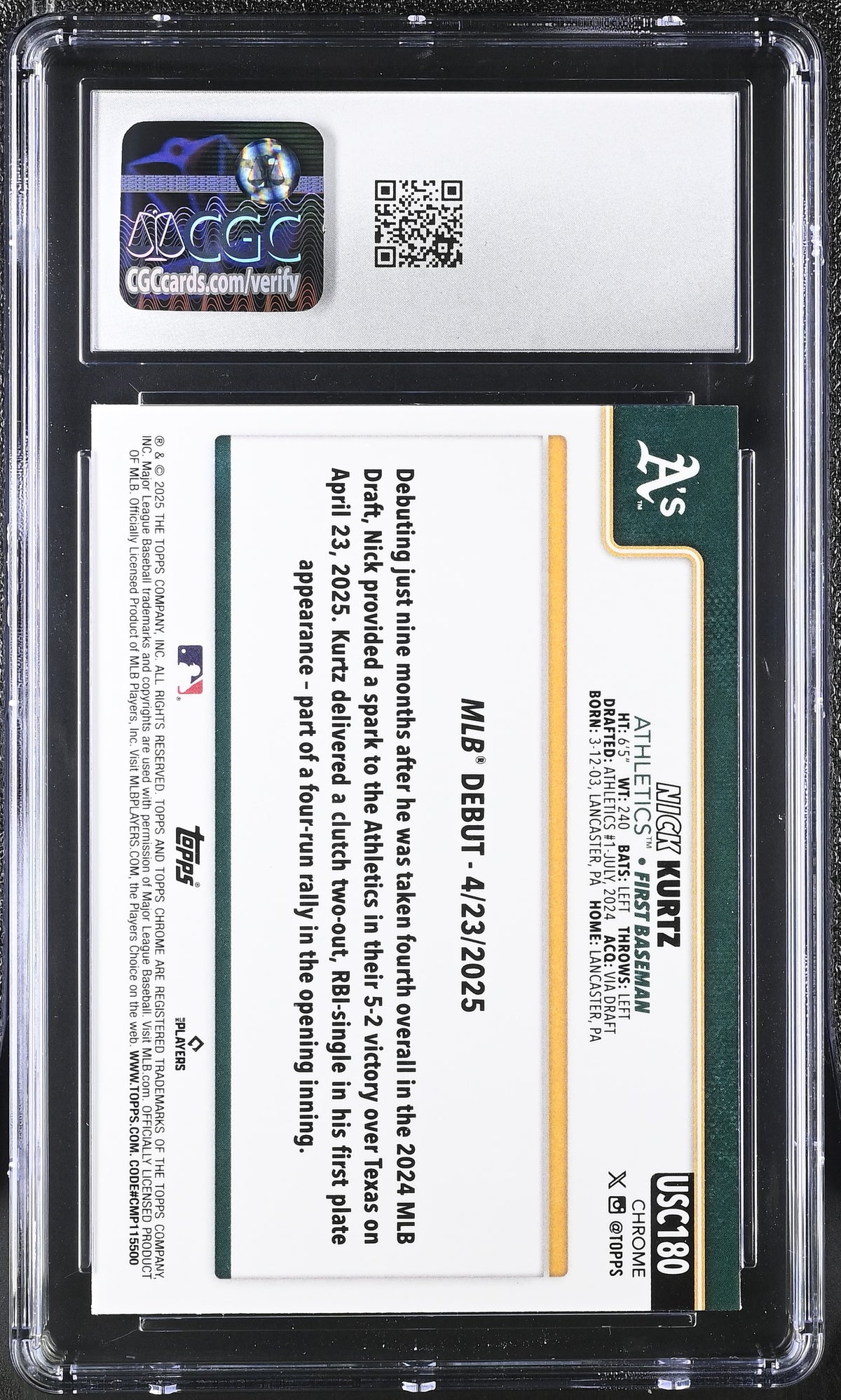 2025 Topps Chrome Update Nick Kurtz #USC180 CGC 9
