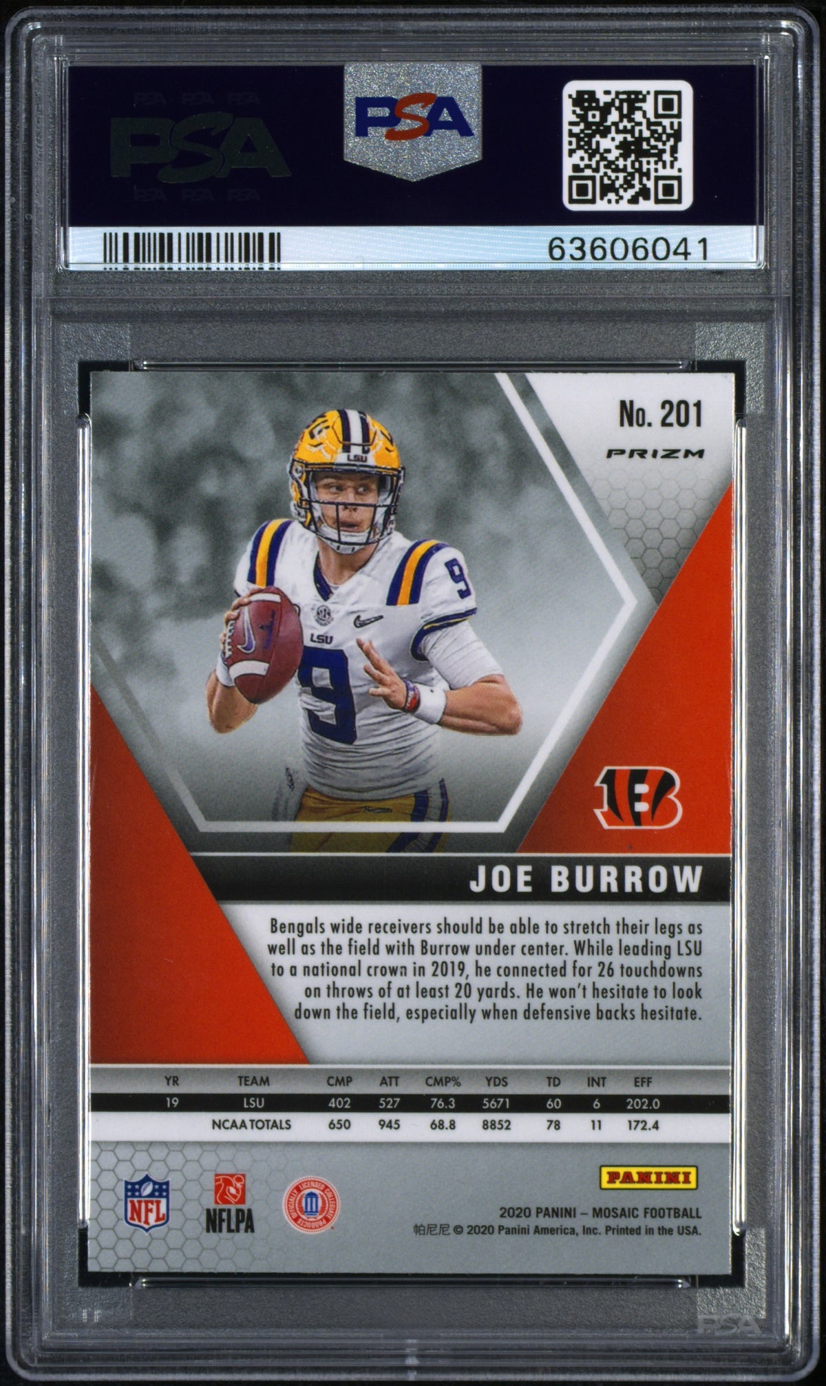 2020 Panini Mosaic Joe Burrow SP Rookie #201 PSA 10 Cincinnati Bengals